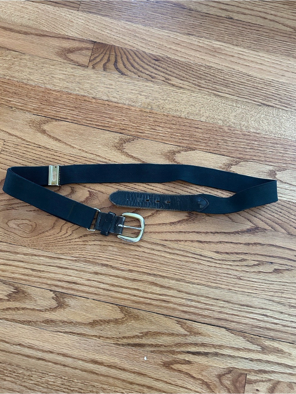 Black Elastic Stretch Belt with Brass Buckle